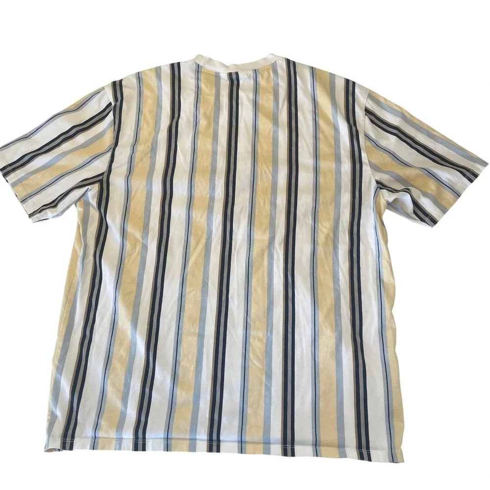 GUESS Originals Mens Vertical Stripe Logo T-Shirt Yellow Blue Medium - Picture 6 of 7